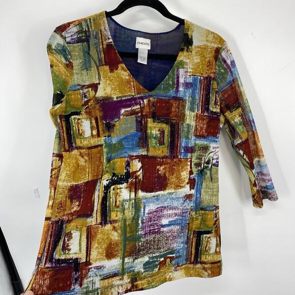 Chicos 2 Nylon Mesh Colorful Top size Large Sheer Long Sleeves Stretch Pullover - Picture 5 of 7